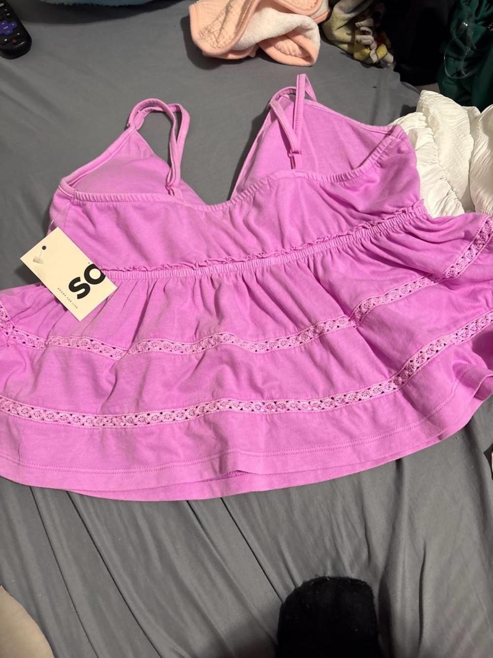SO Lavender-Pink Lace-Trim Tiered Camisole Tank Top